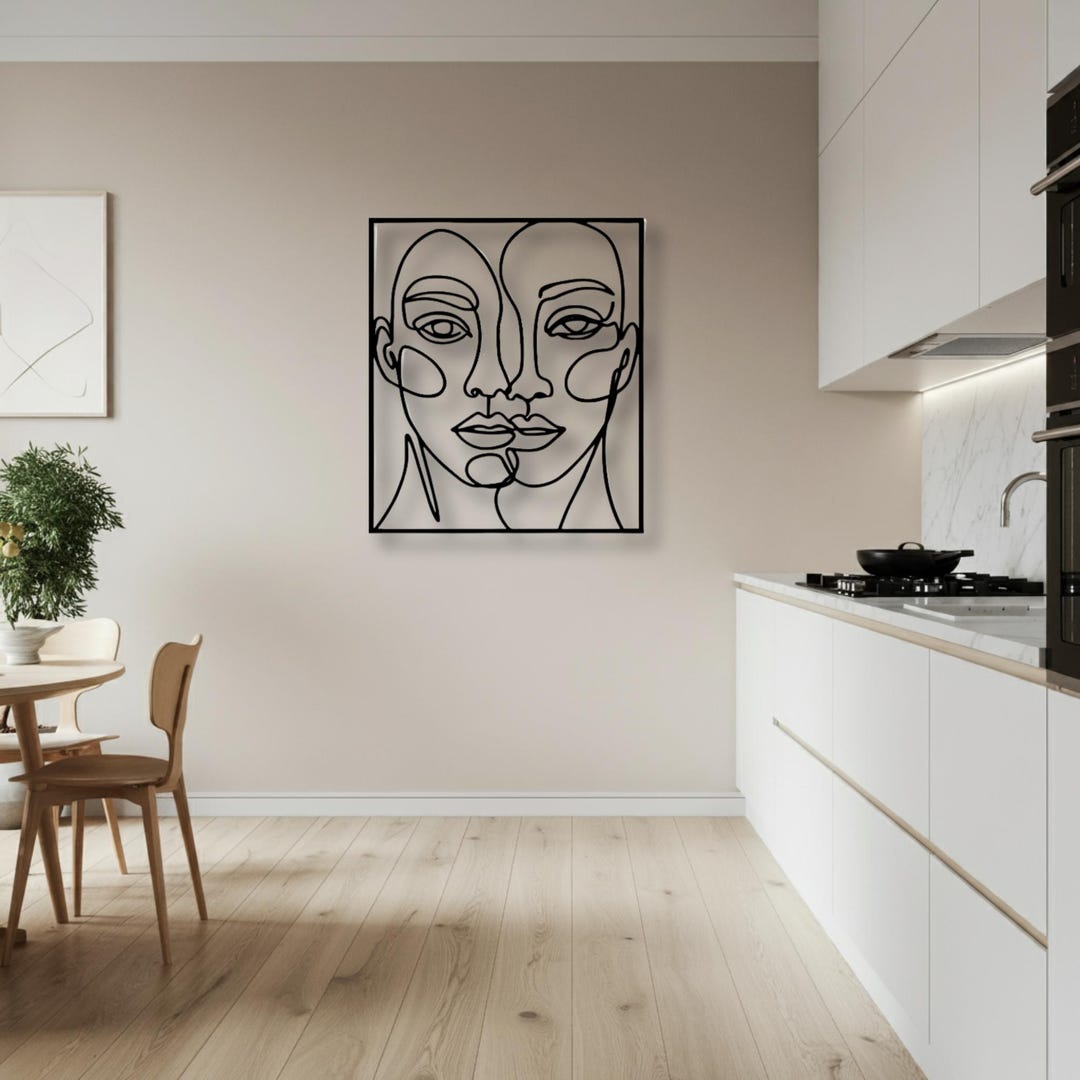 Abstract Face Line Art Metal Wall Decor, Modern Minimalist Black Steel ...
