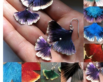 Dangle ginkgo leaf earrings, colorful earrings, ginkgo earrings, ginkgo jewelry, ginkgo gift, leaf jewelry, leaf earrings, gift for her