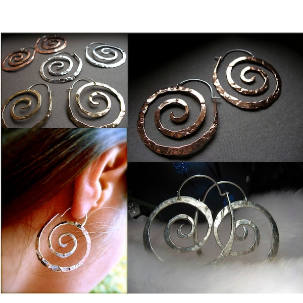 Medium ancient spiral, hoop earrings, spiral earrings, charm holder earrings, spiral goddess, spiral jewelry, spiral hoops, swirl earrings