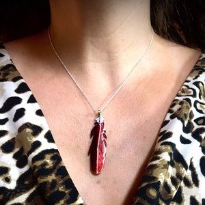 Kardinal Feder Halskette, rote Feder Halskette, roter Vogel Schmuck, Kardinal Schmuck, Kardinal Halskette, Vogel Liebhaber Geschenk, Sympathie Geschenk, roter Vogel