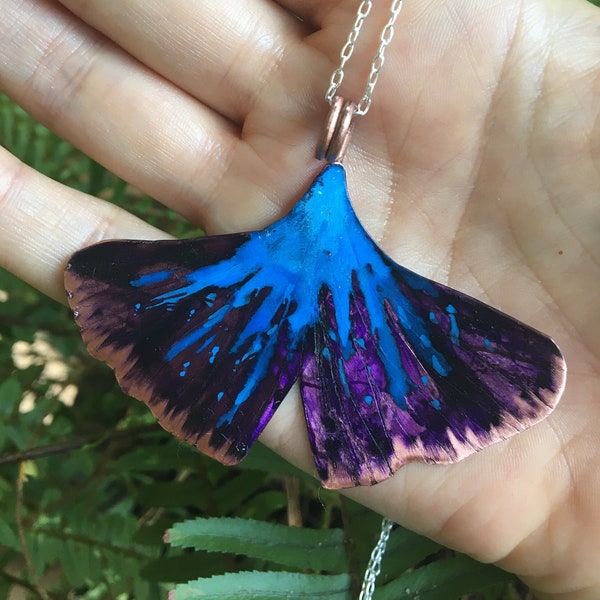 Ginkgo pendant necklace, Lg ginkgo necklace, leaf jewelry, teal leaf, teal necklace, ginkgo leaf necklace, gingko leaf, ginkgo long necklace