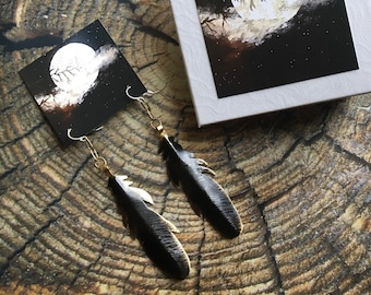 Raven feather earrings, crow feather earrings, raven jewelry, black feather earrings, crow feather jewelry, black feather jewelry