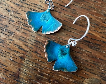 Ginkgo Blatt Ohrhänger, kleiner Ginkgo, Ginkgo Schmuck, Herbst Farbe Blatt, Ginkgo Schmuck, Kupfer Ginkgo Blatt, Kupfer Ginkgo Blatt