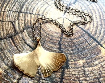 XL Ginkgo leaf necklace, ginkgo pendant, gold ginkgo, bronze jewelry, statement jewelry, artisan jewelry, peace, love,