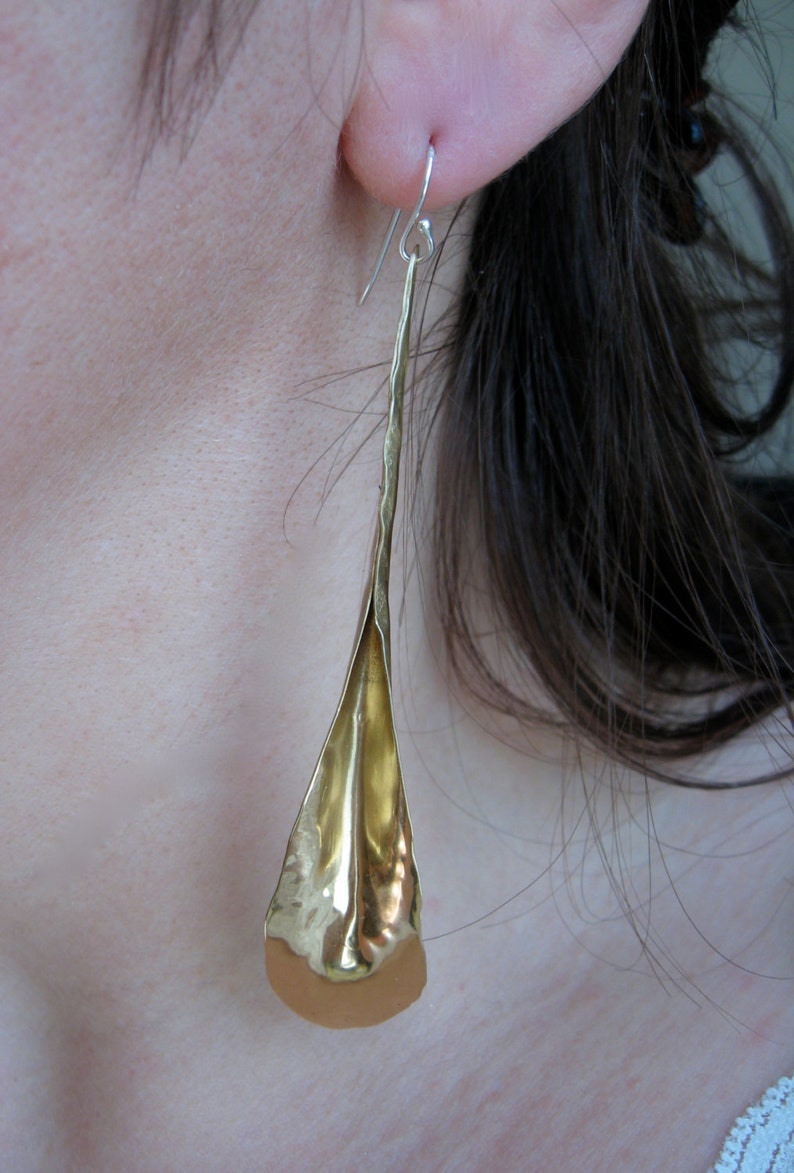 Lg Long Petal Earrings in Copper, Bronze or Sterling image 3
