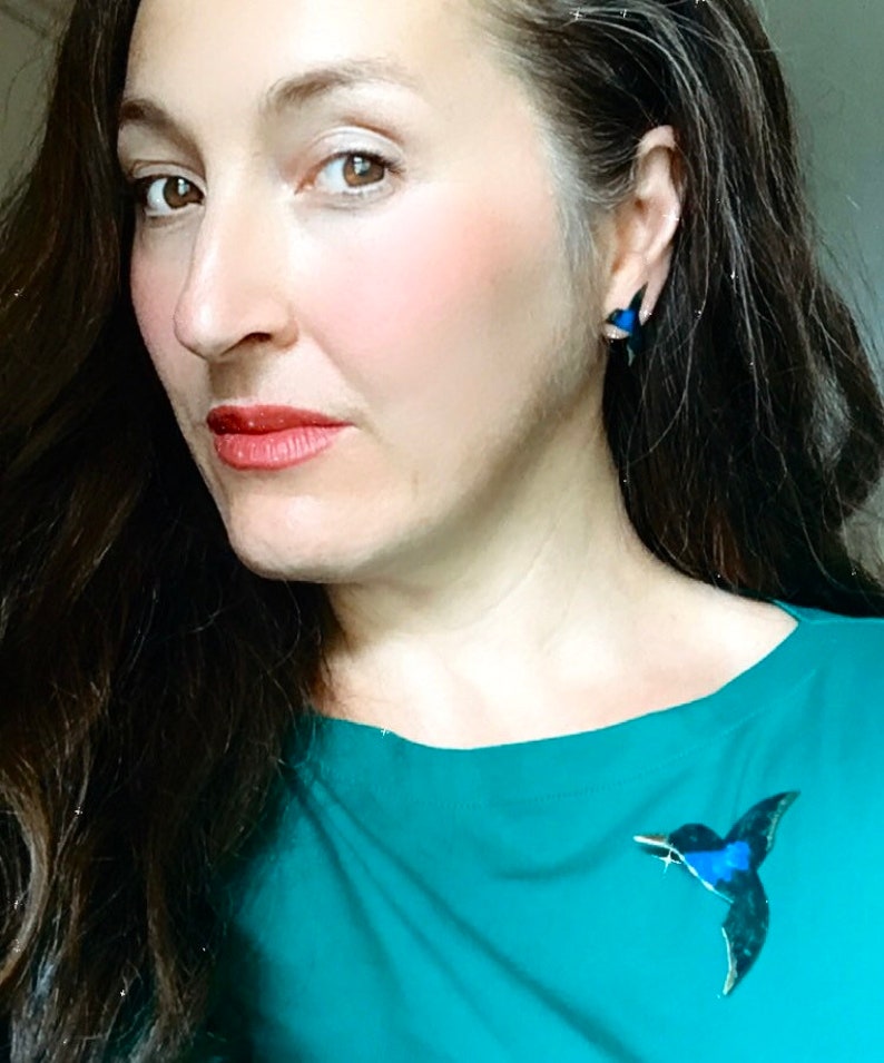 Humming bird earrings, bird earrings, hummingbird jewelry, memorial jewelry, mom jewelry, sister gift, bridesmaid jewelry, bird post earring image 2