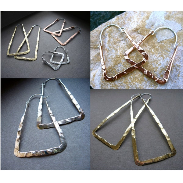 Lg-XS copper, bronze or sterling rectangle hoops