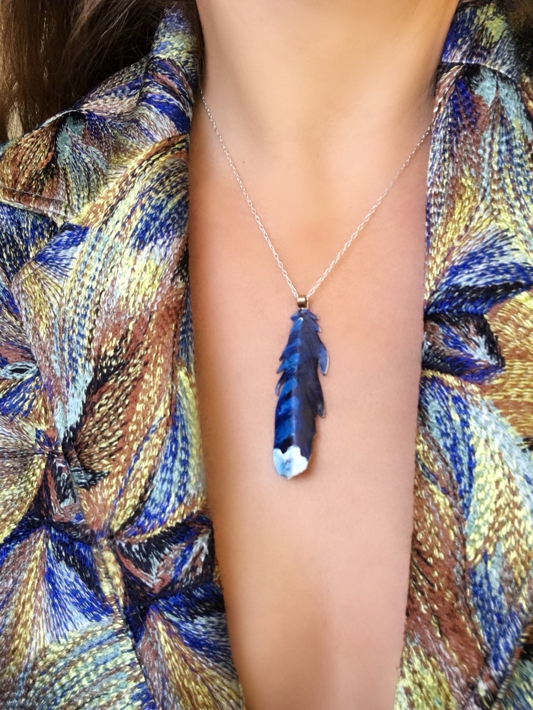 Bluejay Feather Necklace, Blue Feather Necklace, Memorial Jewelry