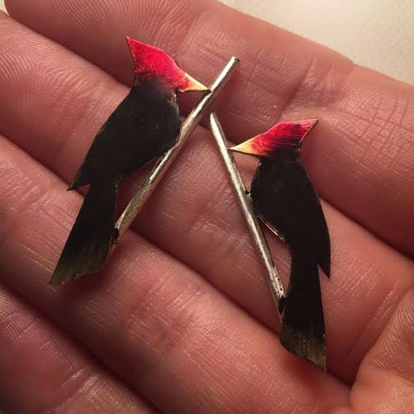 Woodpecker on a twig - post earrings