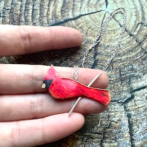Cardinal necklace, red bird necklace, bird lover gift, cardinal keepsake, memorial gift, sympathy gift, cardinal pendant necklace, red bird