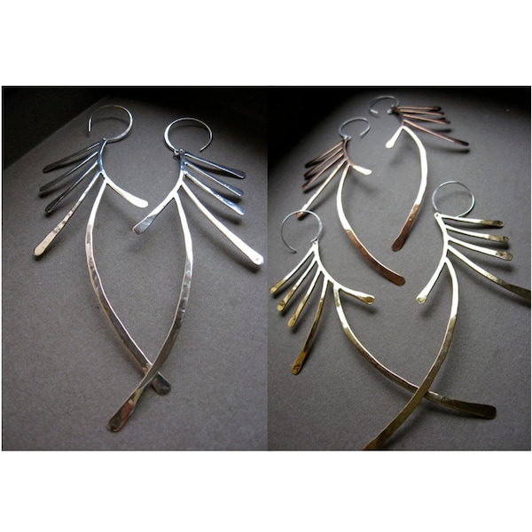 Pheasant Feather Earrings, statement earrings, light weight earrings, bold jewelry, artistic jewelry, feather jewelry, feather earrings