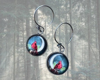 Cardinal earrings, red bird earring, cardinal jewelry, red feather bird jewelry, memorial jewelry, bird art earrings, sympathy jewelry