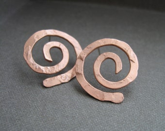 Small ancient spiral, spiral post, small spiral earrings, rugged spiral, copper spiral earring, bronze spiral, sterling spiral, swirl post