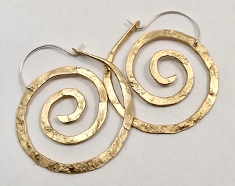 Medium ancient spiral, hoop earrings, spiral earrings, charm holder earrings, spiral goddess, spiral jewelry, spiral hoops, swirl earrings
