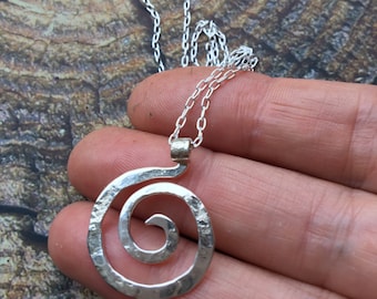 spiral necklace, spiral pendent, sterling spiral, ring holder necklace, sacred spiral, spiral jewelry, ancient spiral, Amauri, Celtic spiral