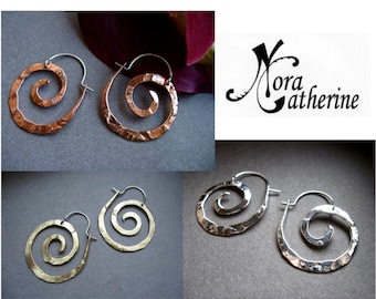 Mini spiral hoop, textured hoop, spiral jewelry, spiral earrings, sacred spiral, spiral goddess, spiral goddess jewelry, small spiral