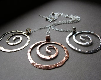 Large ancient spiral necklace, spiral pendant, ring holder necklace, sacred spiral jewelry, swirl jewelry, spiral jewelry, Mauri, tribal