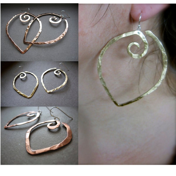 Lg - Sml Pound Hanging Point  Earrings in Copper, Bronze or Sterling