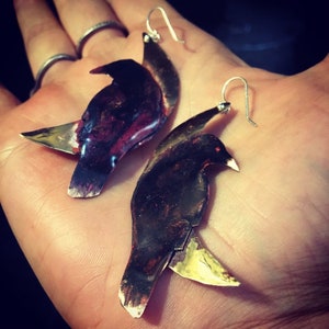 Raven earrings, moon earrings, crescent moon jewelry, raven jewelry, crow jewelry, moody jewelry, witchy jewelry, witchy earrings, artisan