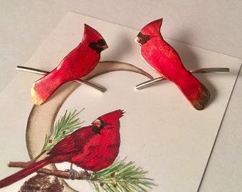 Cardinal post earrings, bird earrings, red bird jewelry, bird lover gift, cardinal keepsake jewelry, red bird earrings, cardinal jewelry