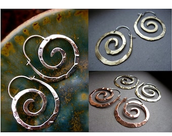 Small spiral hoops, spiral earrings, sacred spiral jewelry, swirl hoops, goddess spiral jewelry, ancient spiral earrings, ancient spiral