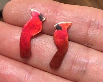 Cardinal post earring, red bird earrings, bird lover gift, cardinal keepsake jewelry, red bird jewelry, memorial cardinal, cardinal jewelry