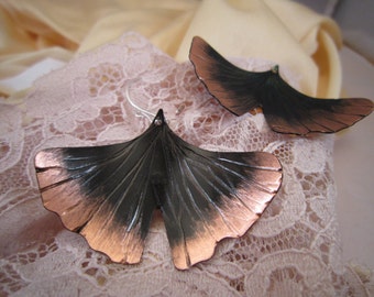 Lg Patina Textured Ginko Leaf - Earrings