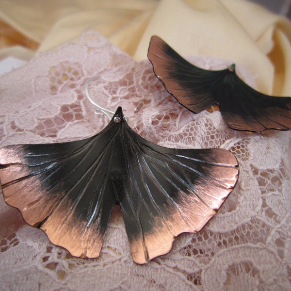 Lg Patina Textured Ginko Leaf - Earrings