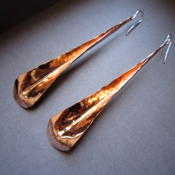 Lg Long Petal Earrings in Copper, Bronze or Sterling