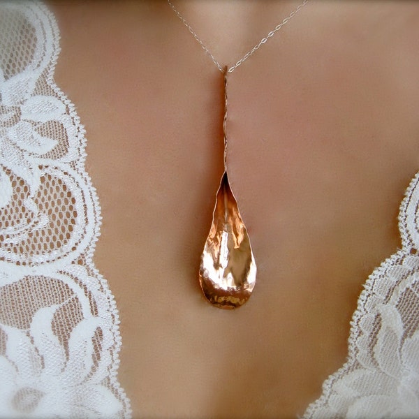 Lg Long Petal Necklace in Copper, Bronze or Sterling