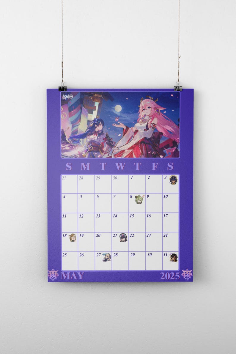2025 Genshin Impact Calendar, Printable PDF & Digital Download, Anime