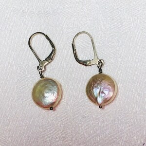 Handmade Freshwater Coin Pearl Earrings - Pierced Sterling Silver