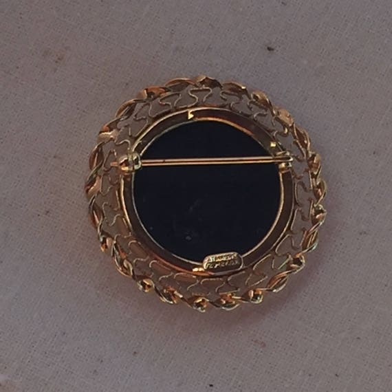 Vintage Black and Gold Brooch or Pin with Glass S… - image 3