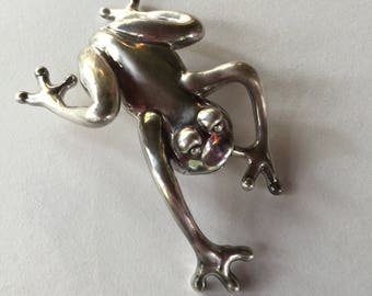 Large Vintage Sterling Silver Frog Brooch or Pin 925 Estate Jewelry