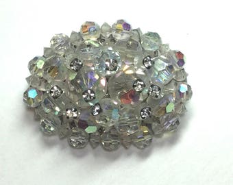 Vintage Brooch or Pin with Aurora Borealis Crystals and Rhinestones