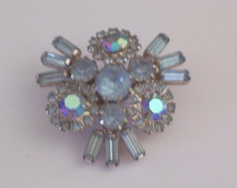 Vintage Blue Rhinestone Brooch or Pin