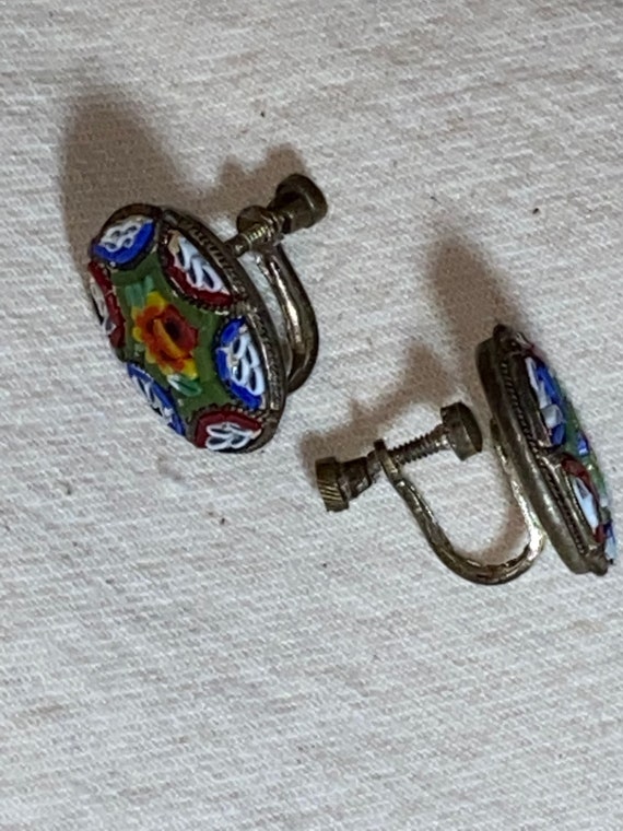 Vintage Micro Mosaic Glass Earrings - Screw backs… - image 4