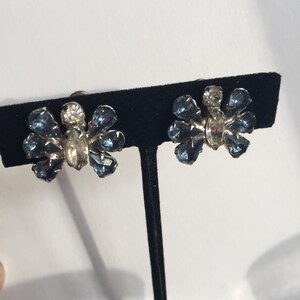 Vintage Earrings with Blue Rhinestones - Clip Ons