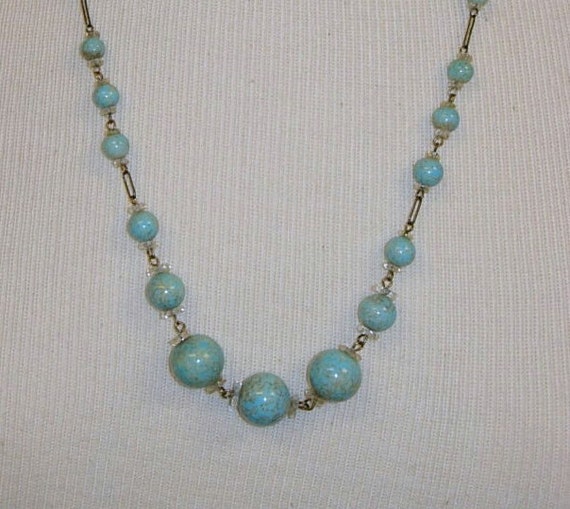 Vintage Blue and White Glass Bead Necklace - image 1