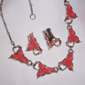 Vintage Orange Necklace and Earring Set - Clip Ons
