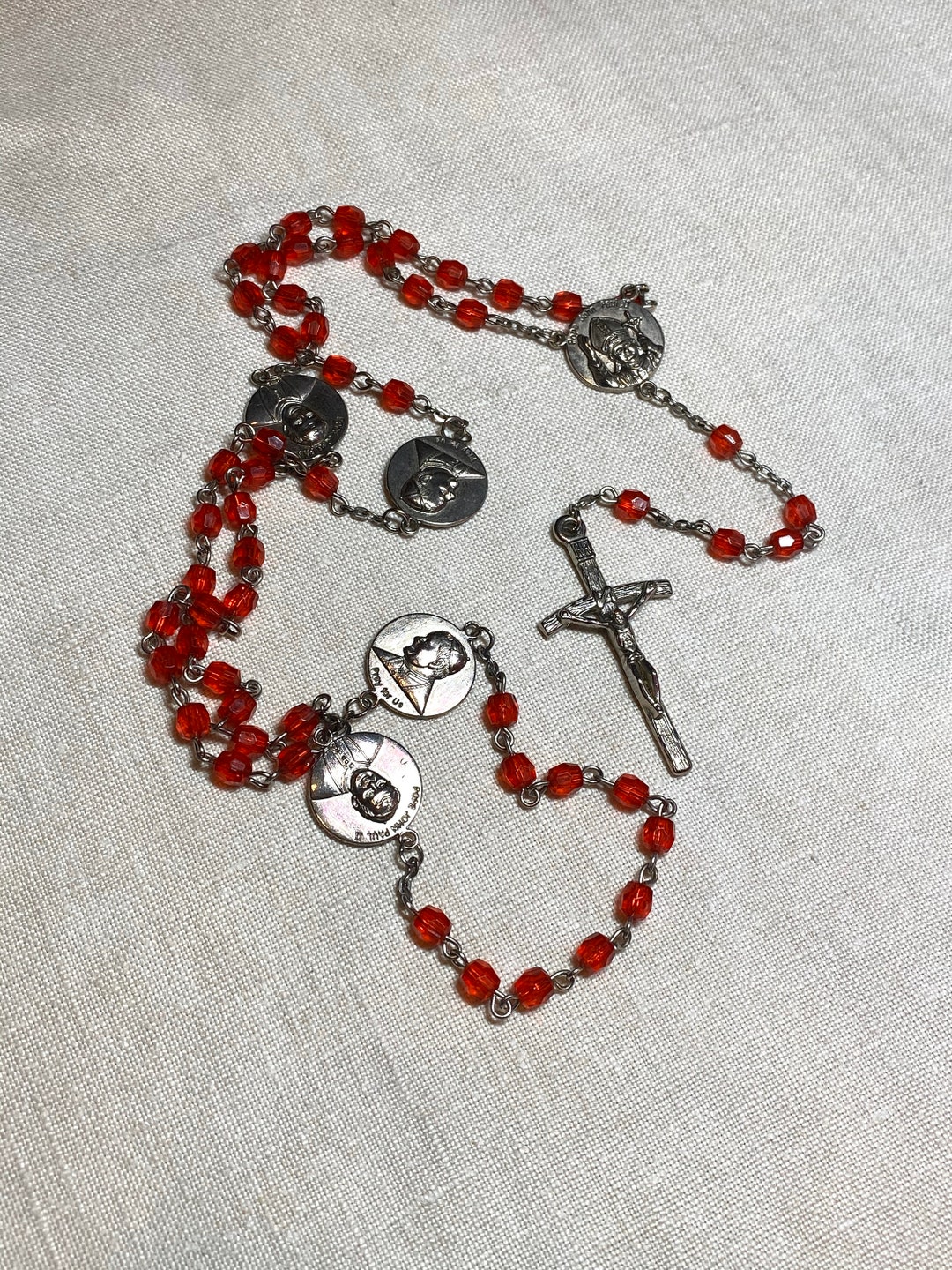 Vintage Red Glass Bead Rosary Etsy