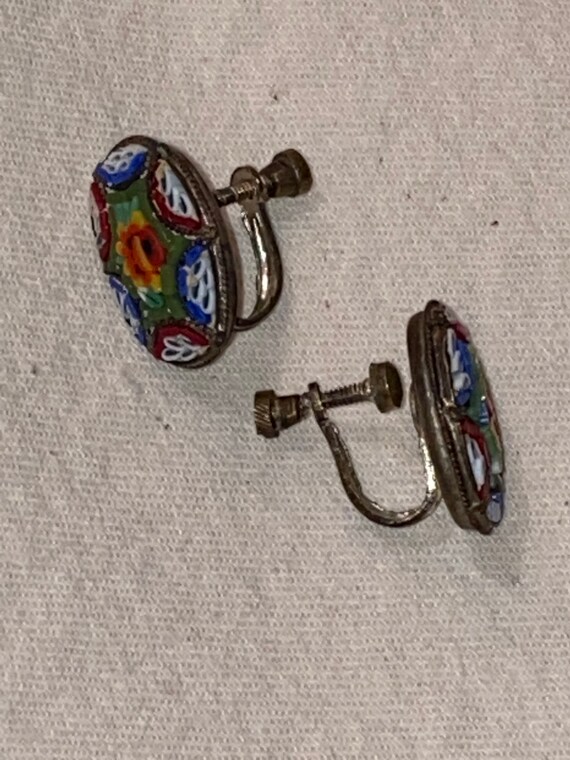 Vintage Micro Mosaic Glass Earrings - Screw backs… - image 3