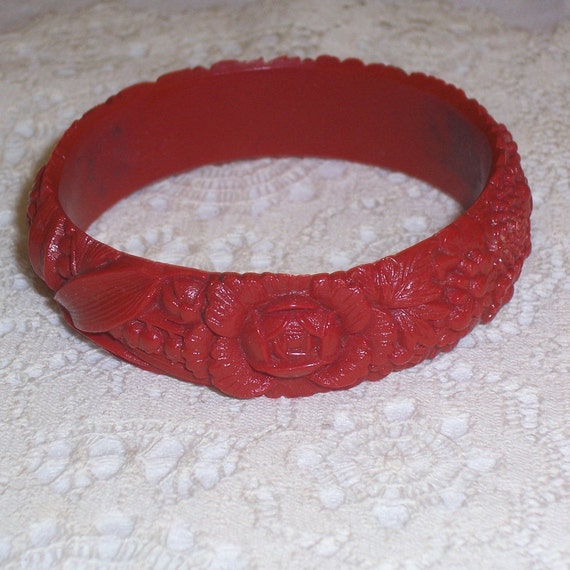 Antique Red Celluloid Bracelet -1930s or 1940s