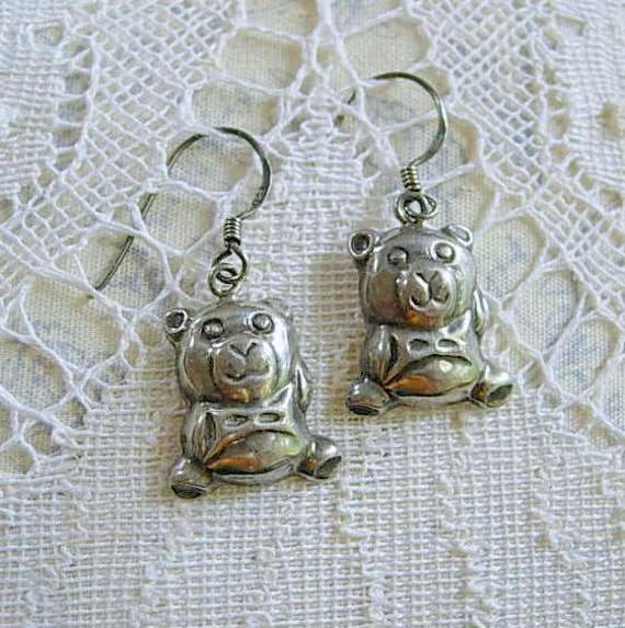 Sterling Silver Teddy Bear Pierced Earrings