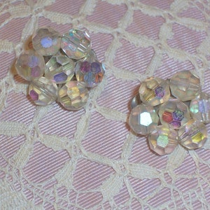 Vintage Crystal Aurora Borealis Clip On Earrings