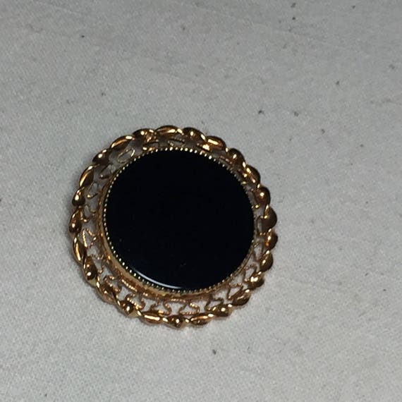 Vintage Black and Gold Brooch or Pin with Glass S… - image 7