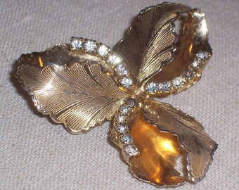 Vintage Gold Tone Rhinestone Brooch or Pin Estate Jewelry