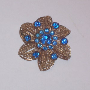 Vintage Brooch with Blue Rhinestones
