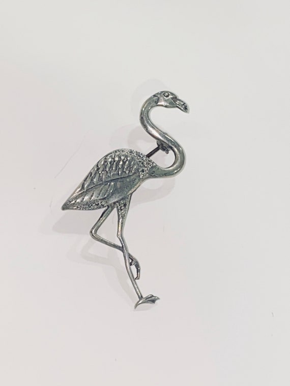 Vintage Sterling Silver and Marcasite Flamingo Bro