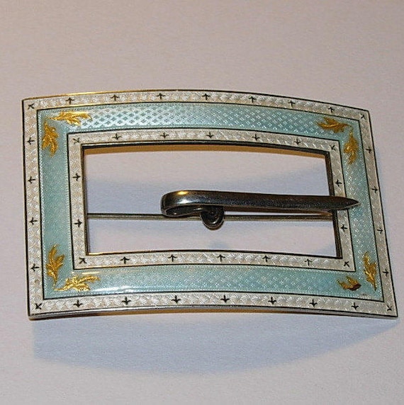 Large Antique Enamel and Sterling Belt Sash Buckle